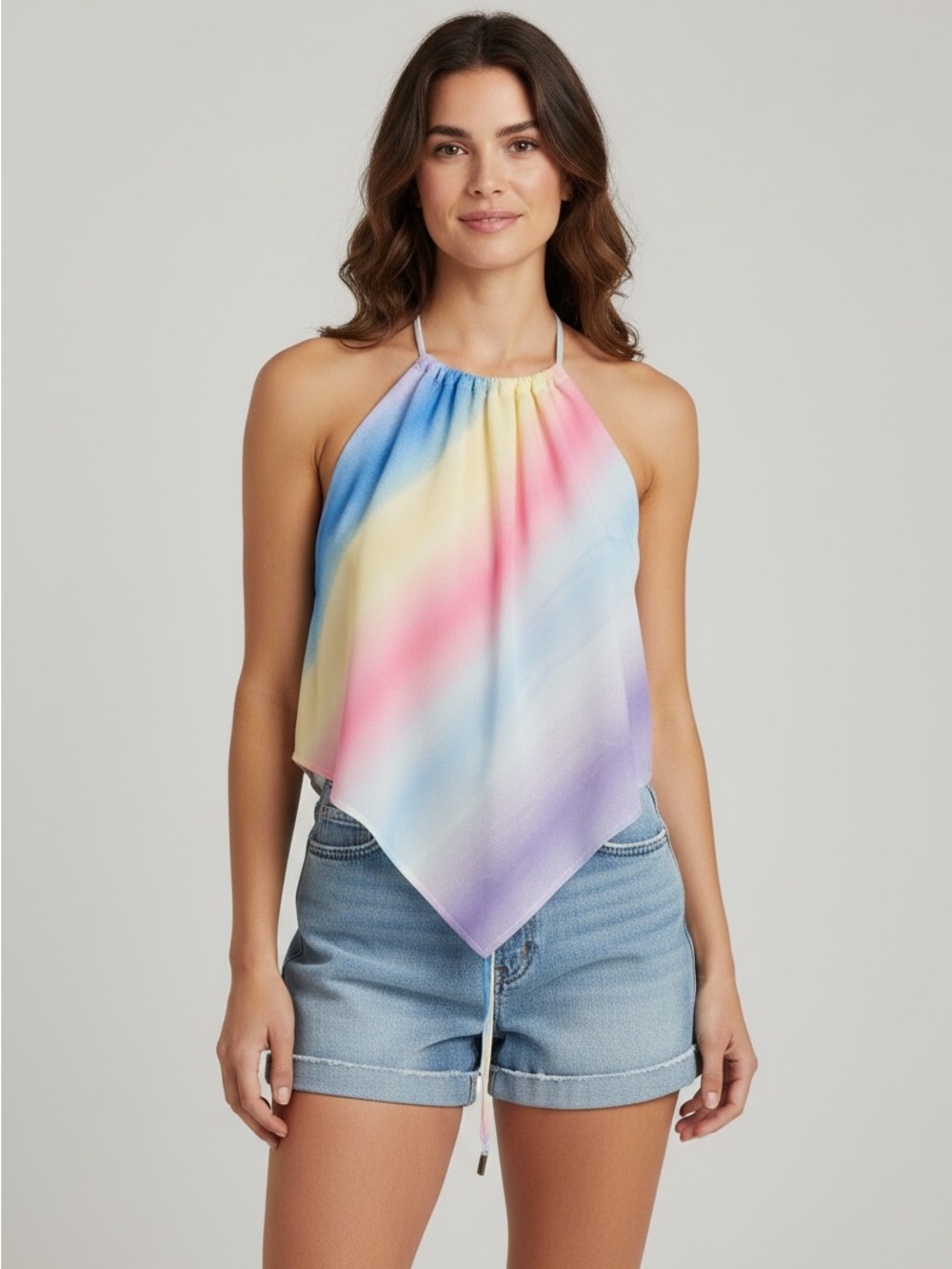 Madeline Asymmetrical Sleeveless Blue and Pink Tank Top
